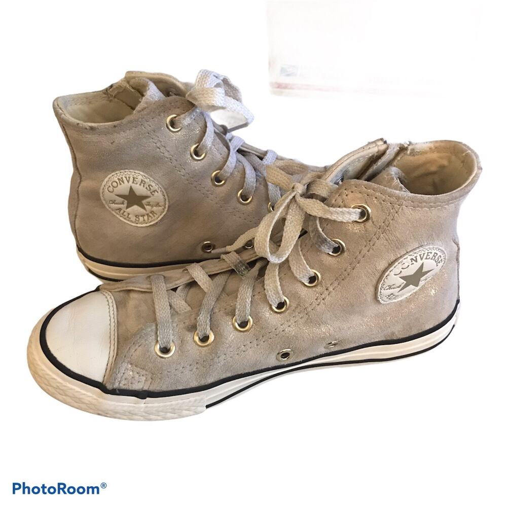 Converse Chuck Taylor Sneakers Girls Sz 2 Side-Zip Suede Leather Grey Metallic